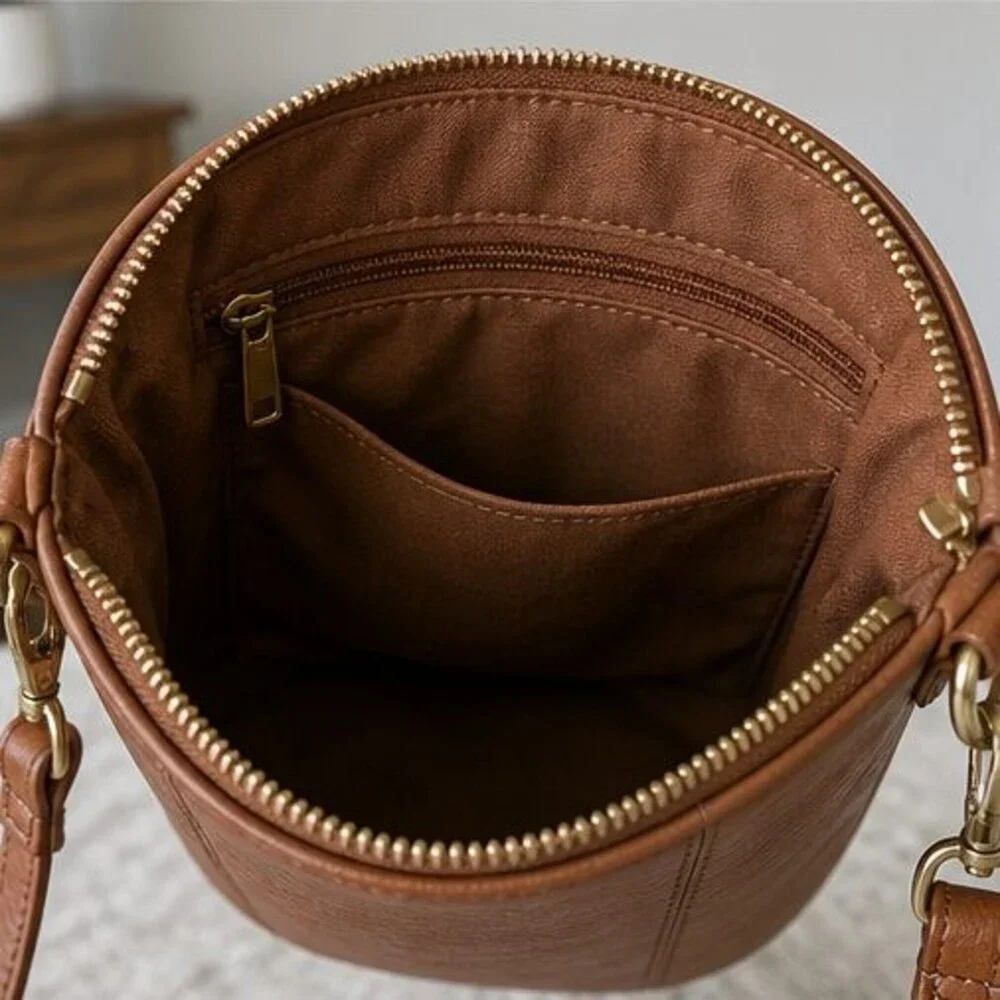 Tan Pebbled Crossbody Bag
